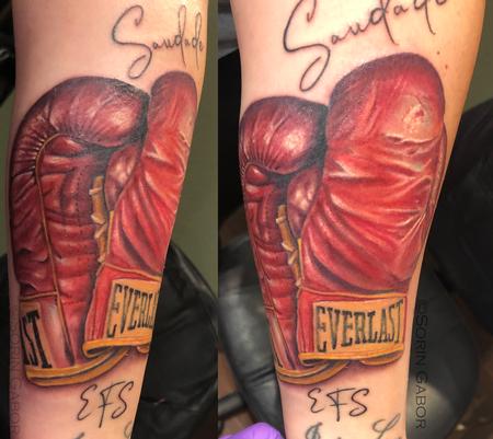Tattoos - Realistic color vintage boxing gloves tattoo memorial - 143992